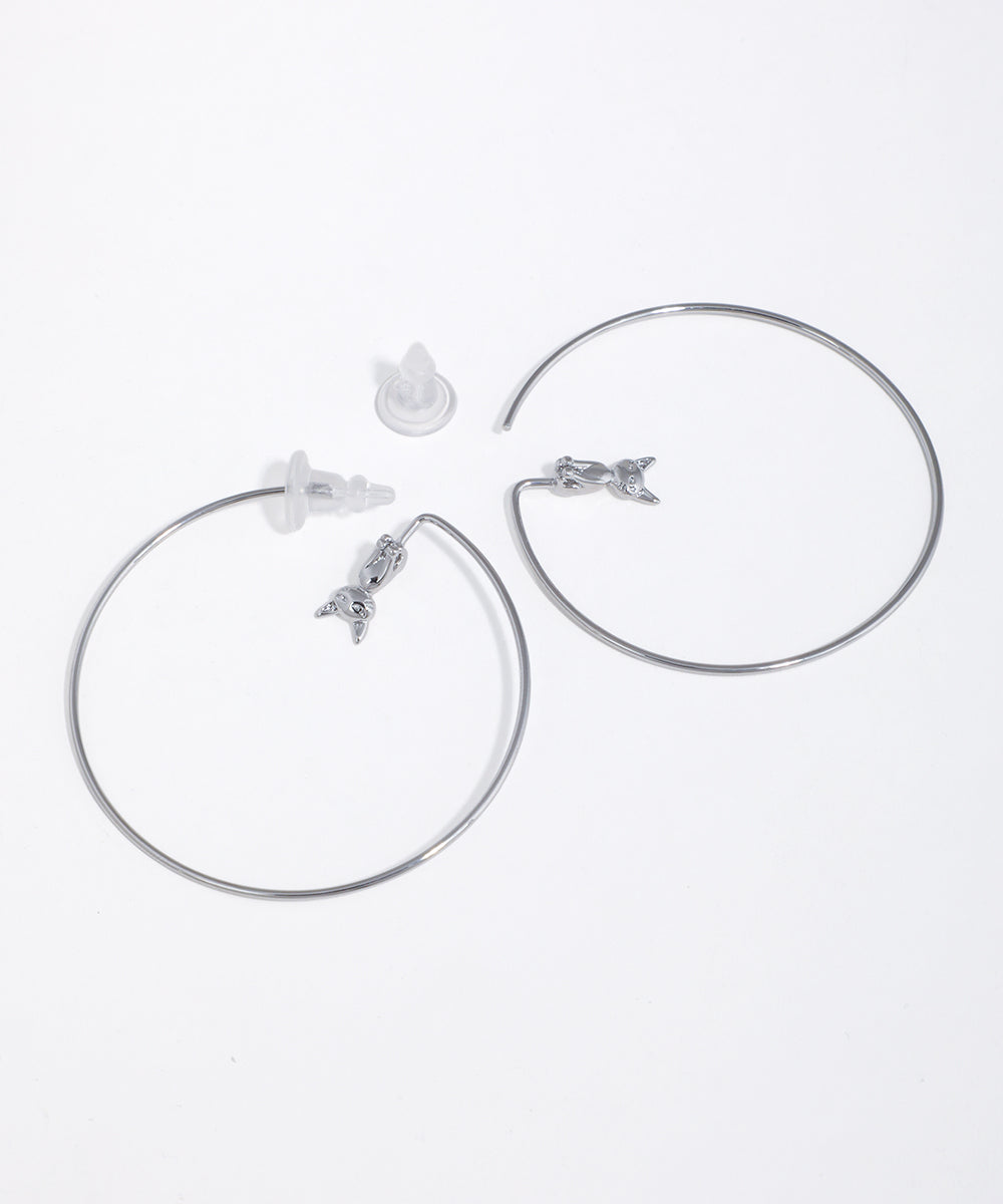 Silver-tone hoop earrings with small cat charms