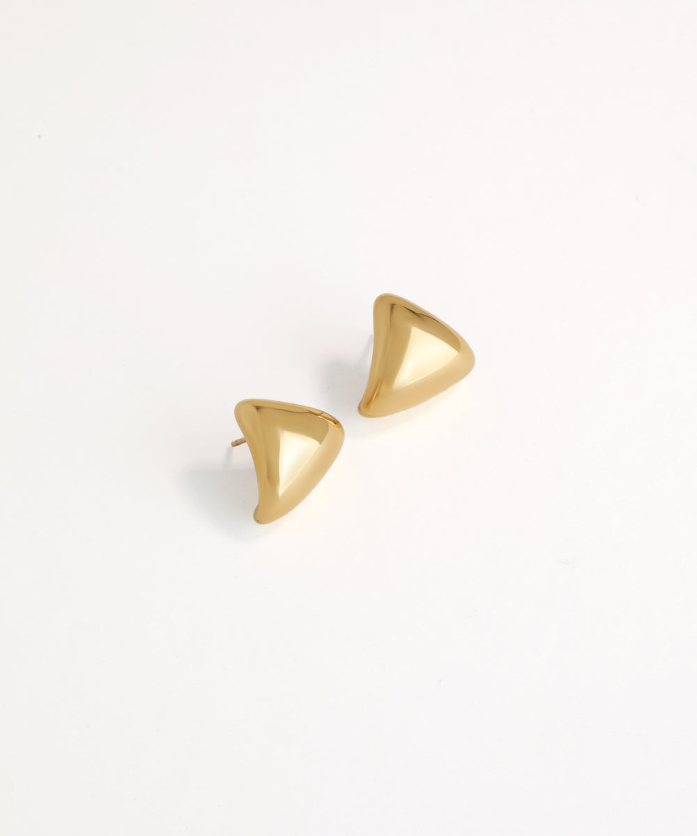 Gold triangle-shaped earrings on a white background