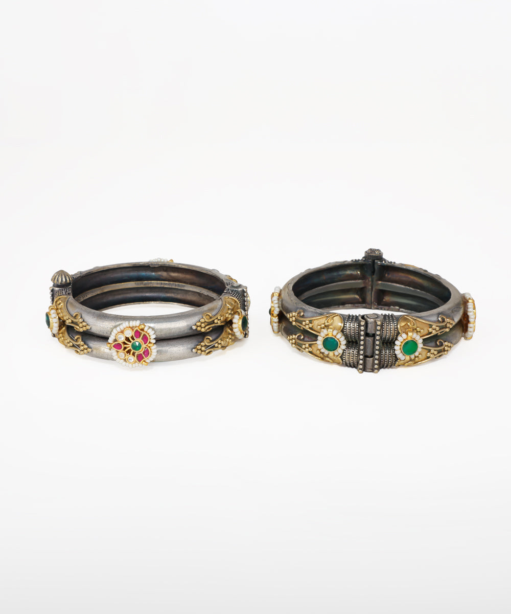 Designer Floral Oxidised Bangle Bracelets Set for Women | Stylika