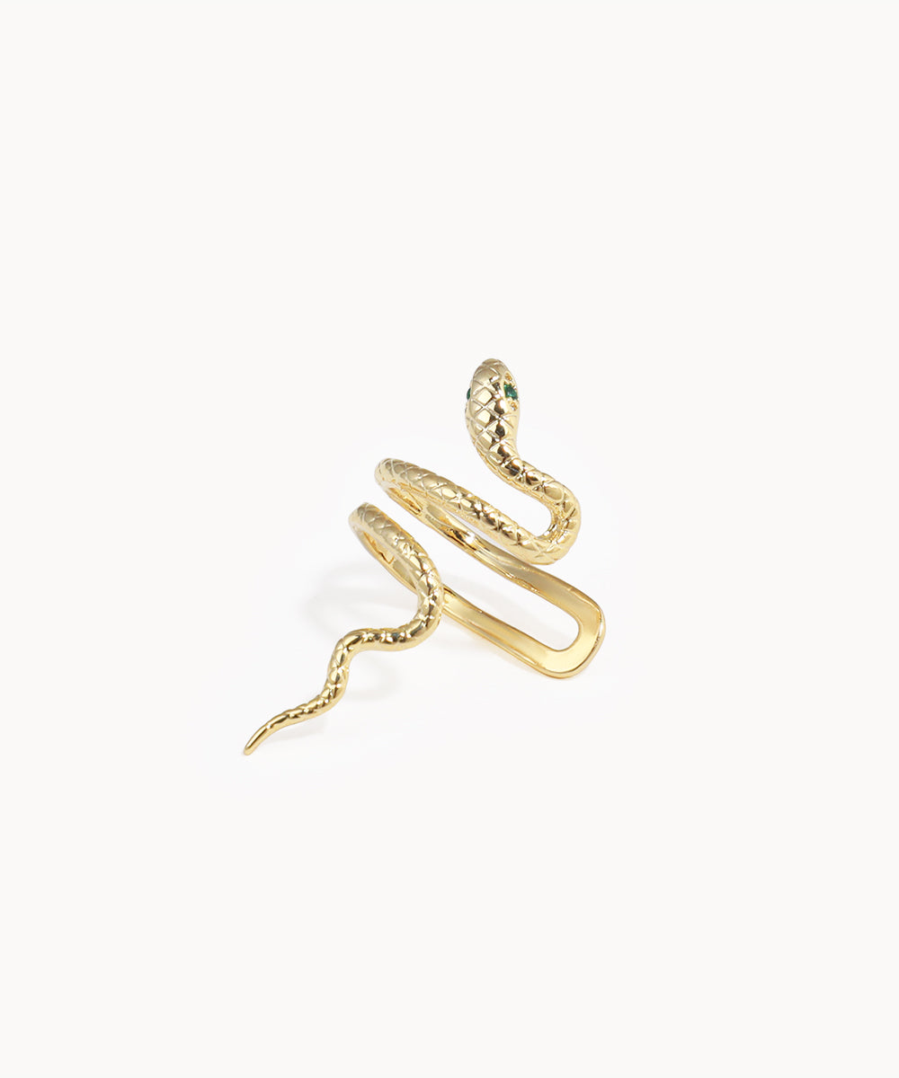 Gold snake-shaped earring on a white background