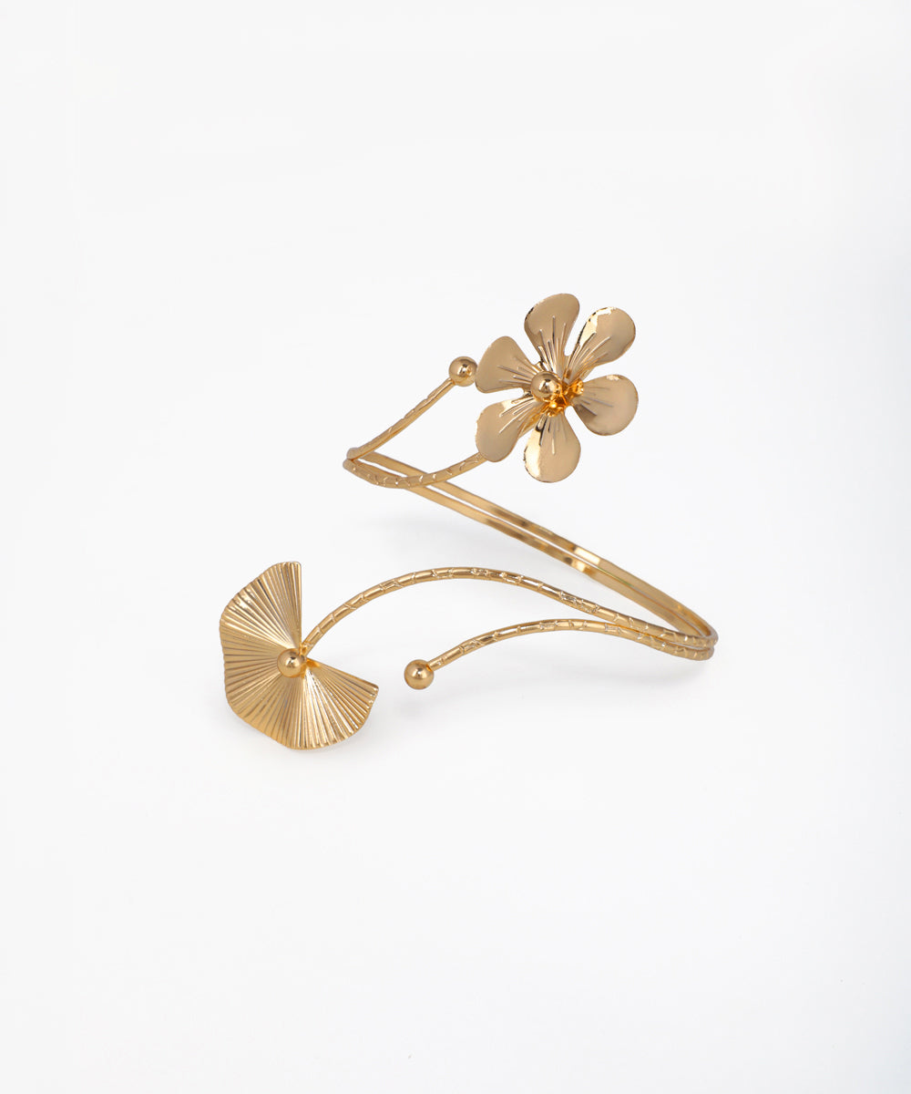 Gold-tone arm cuff with sculpted flower and fan motifs