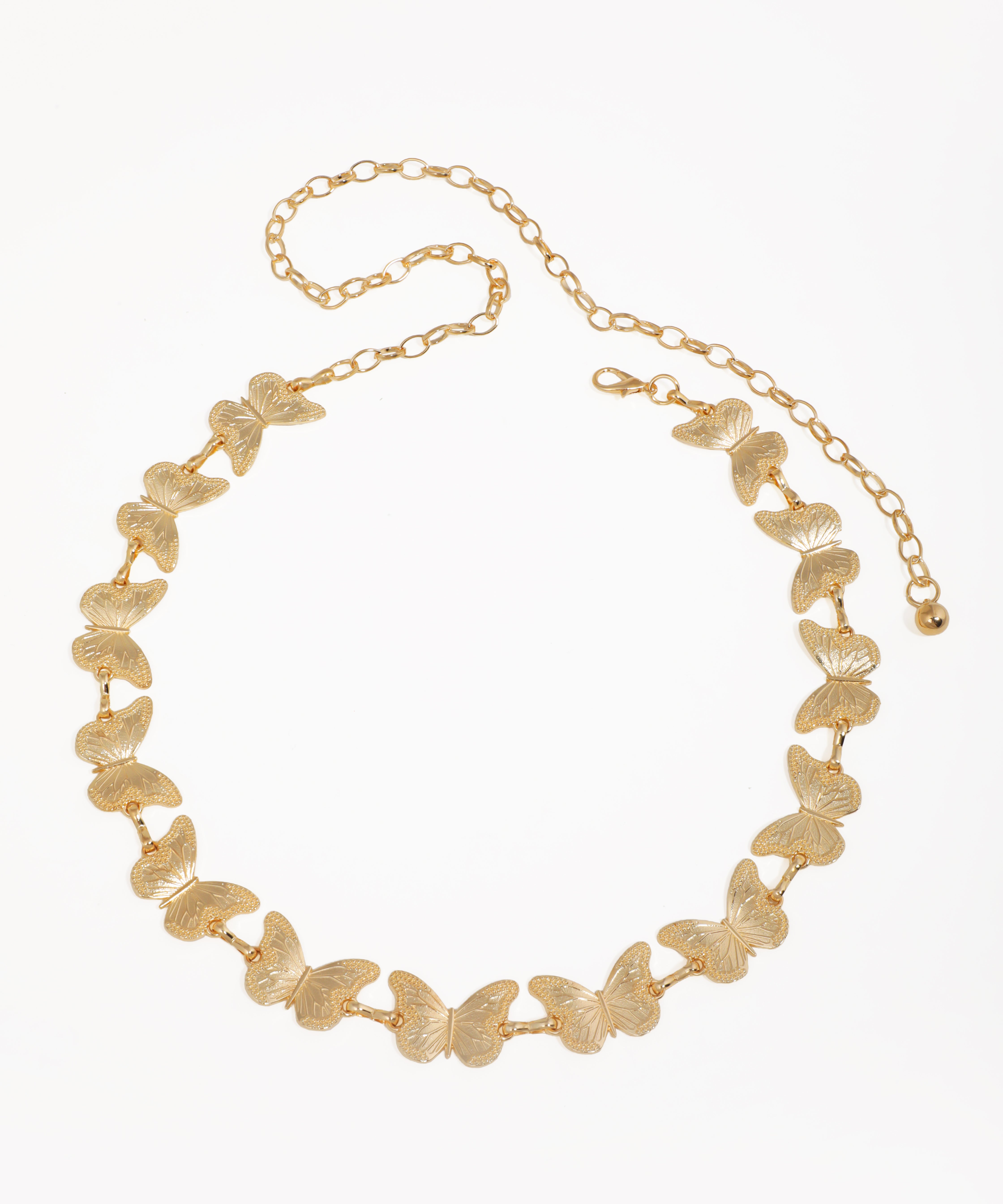 Gold-tone waist chain with embossed butterfly links