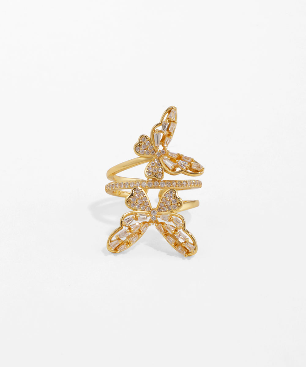 Sparkling Dual Butterfly Adjustable Statement Ring | Stylika