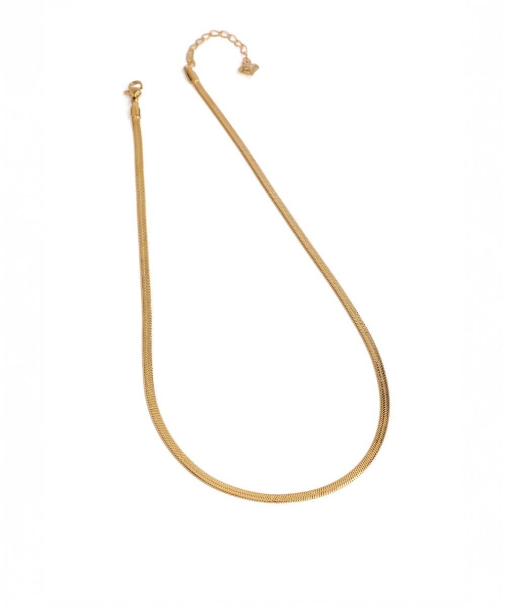 Gold necklace on a white background