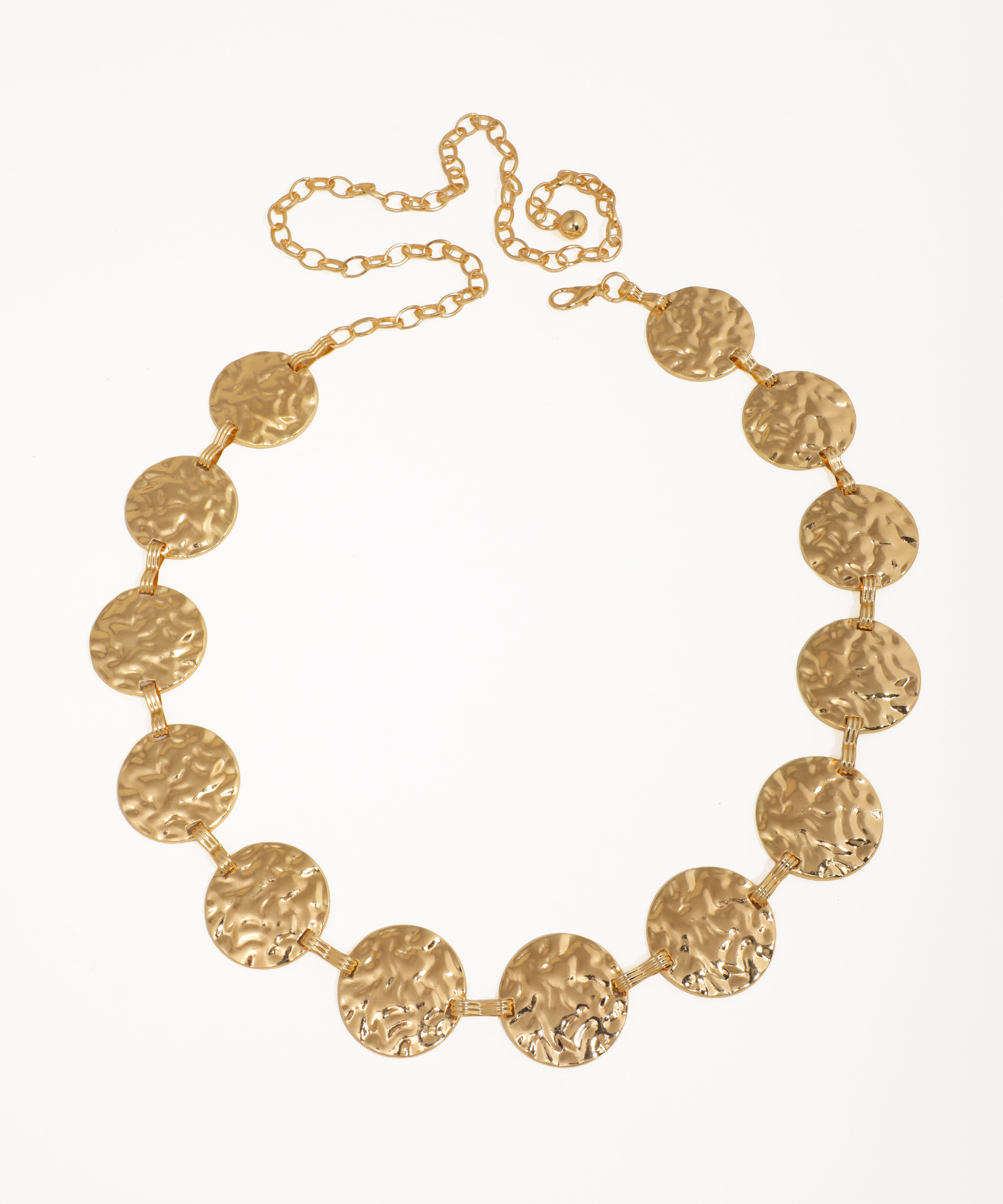 Gold-tone waist chain with hammered circular discs
