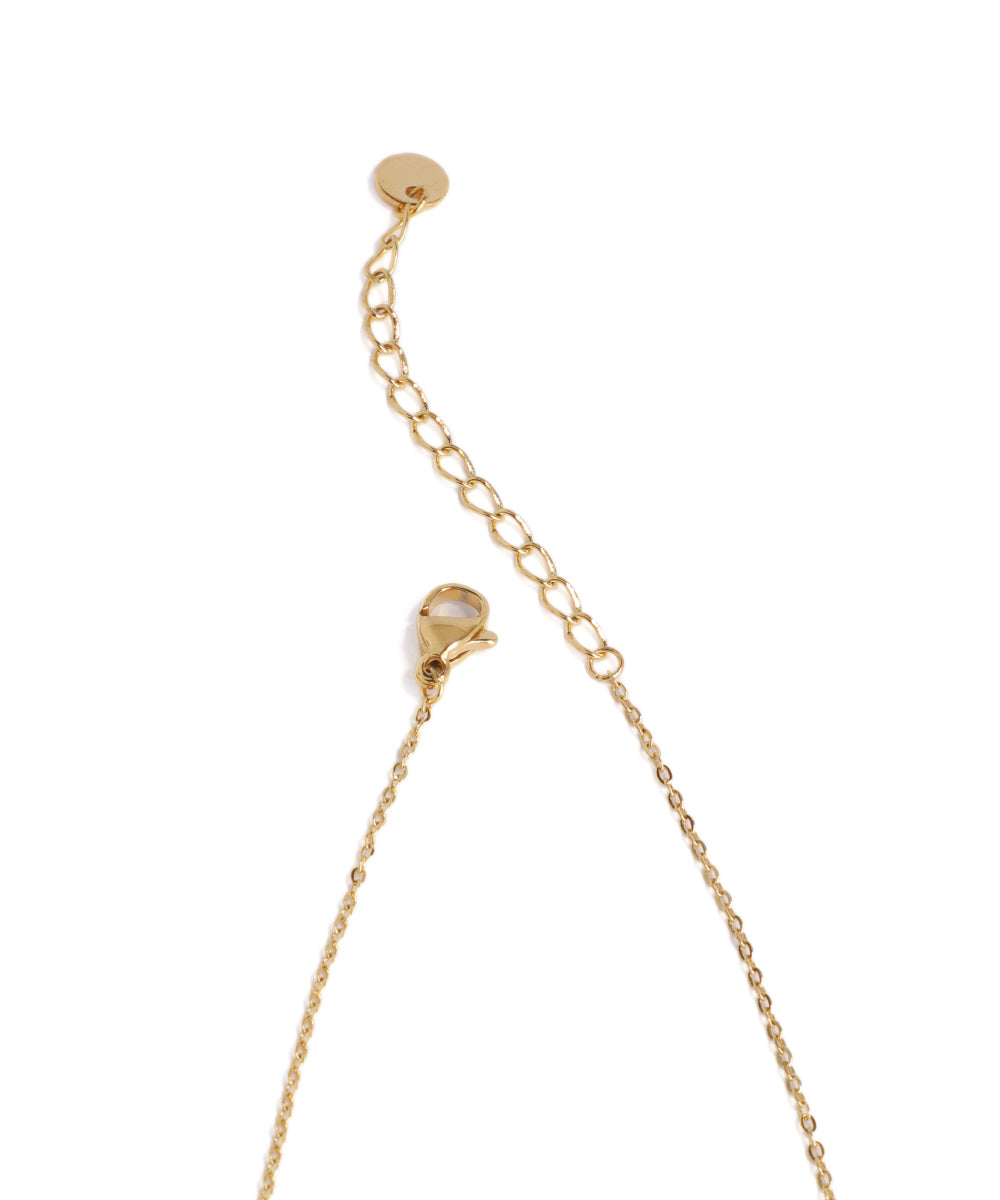 Gold necklace with a pendant on a white background
