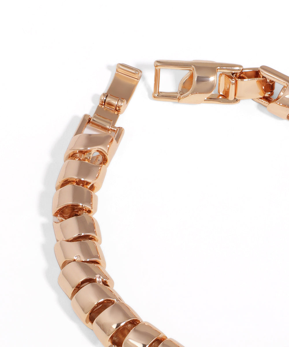 Rose gold bracelet on a white background
