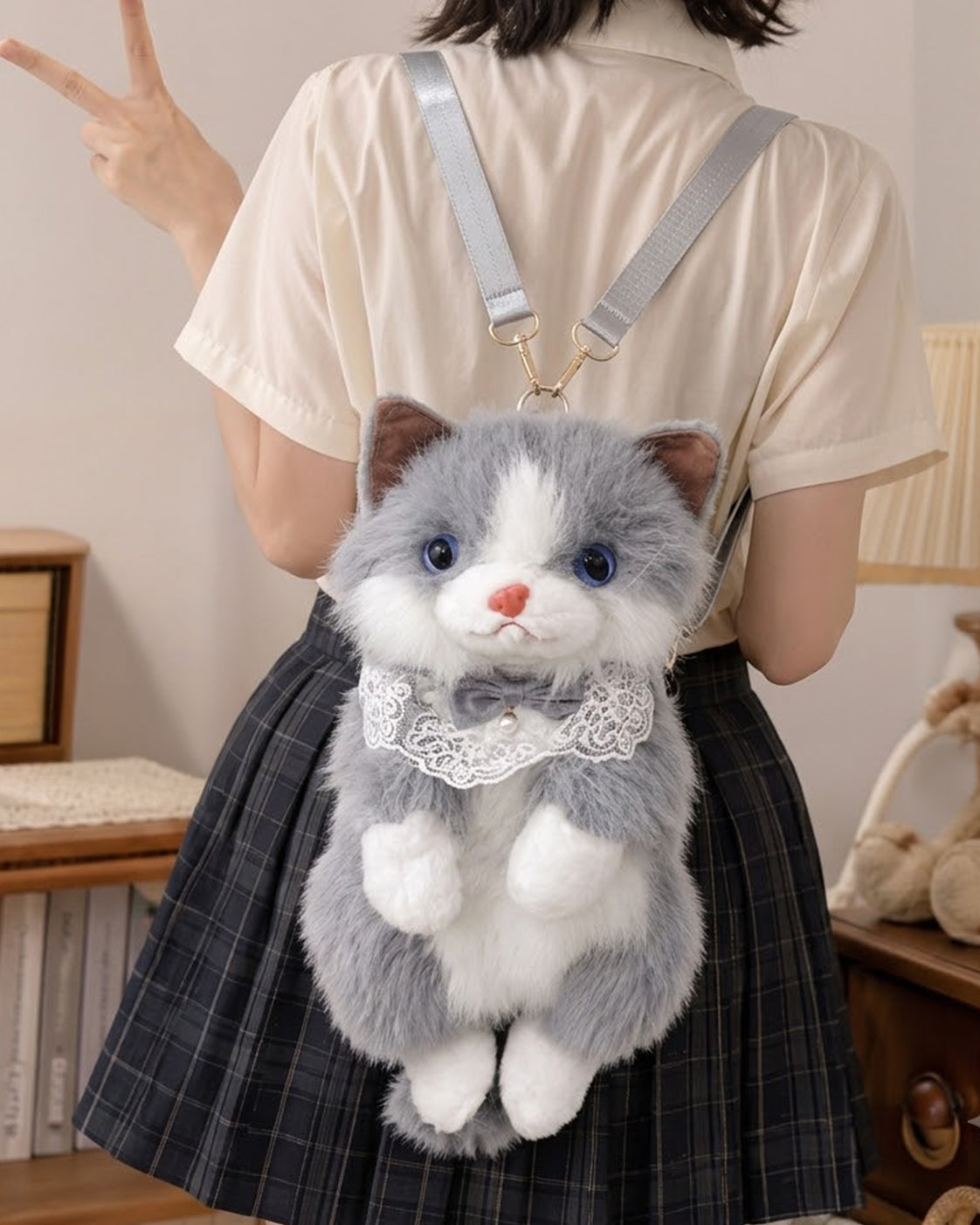 MISTY Plush Cat Backpack (Grey) | Stylika