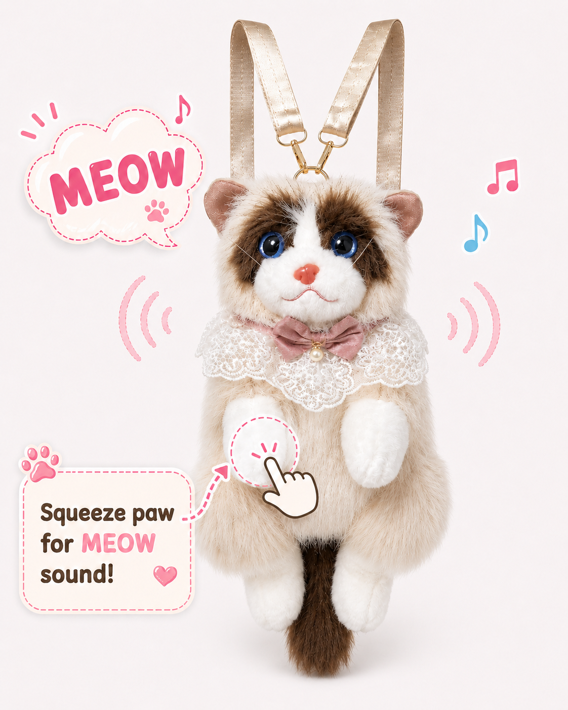 NUTMEG Plush Cat Backpack (Brown) | Stylika