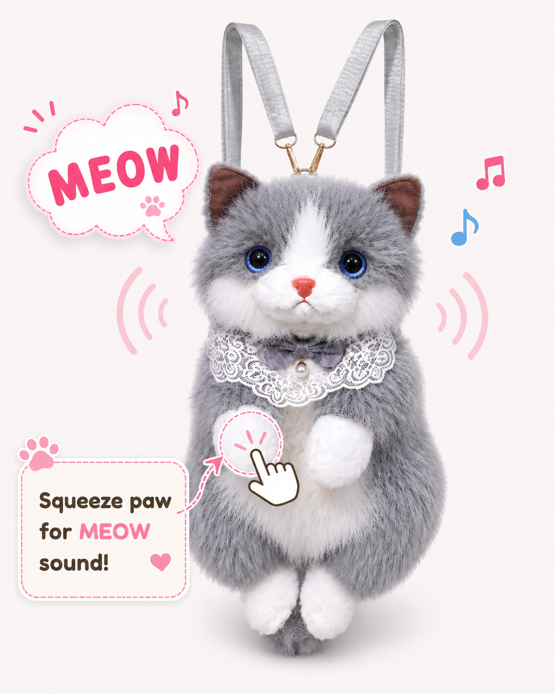 MISTY Plush Cat Backpack (Grey) | Stylika