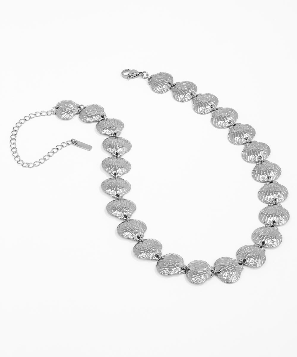 Silver necklace on a white background