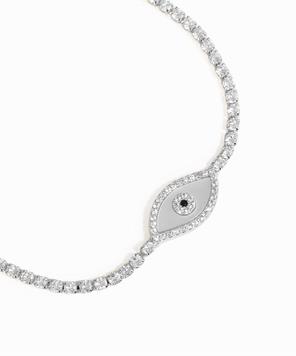 Necklace with a eye-shaped pendant on a white background