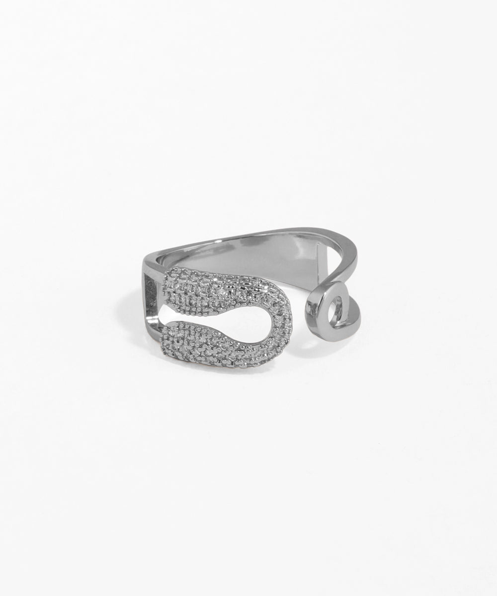 Silver ring with gemstones on a white background