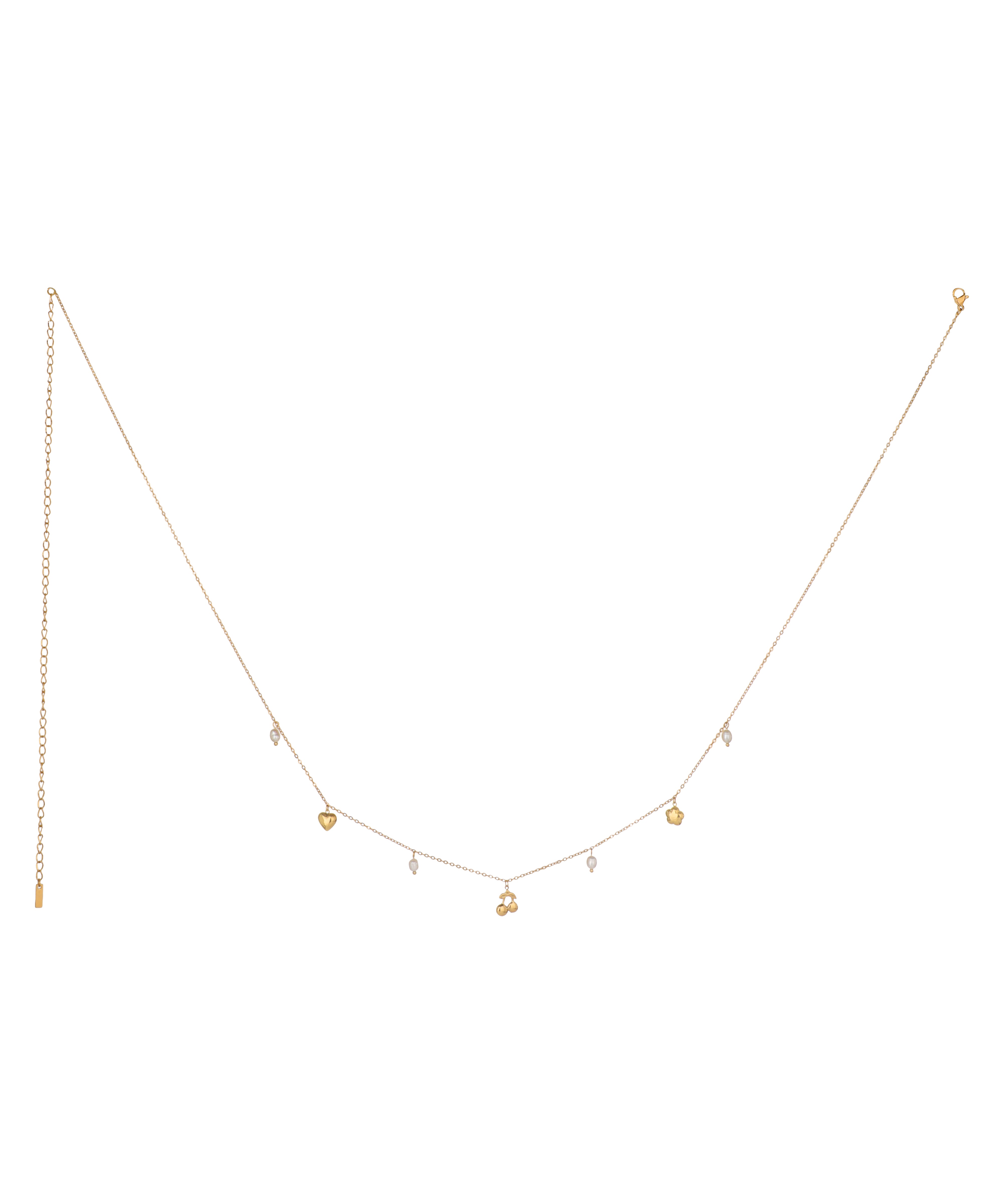 Gold-tone waist chain with heart and faux pearl charms