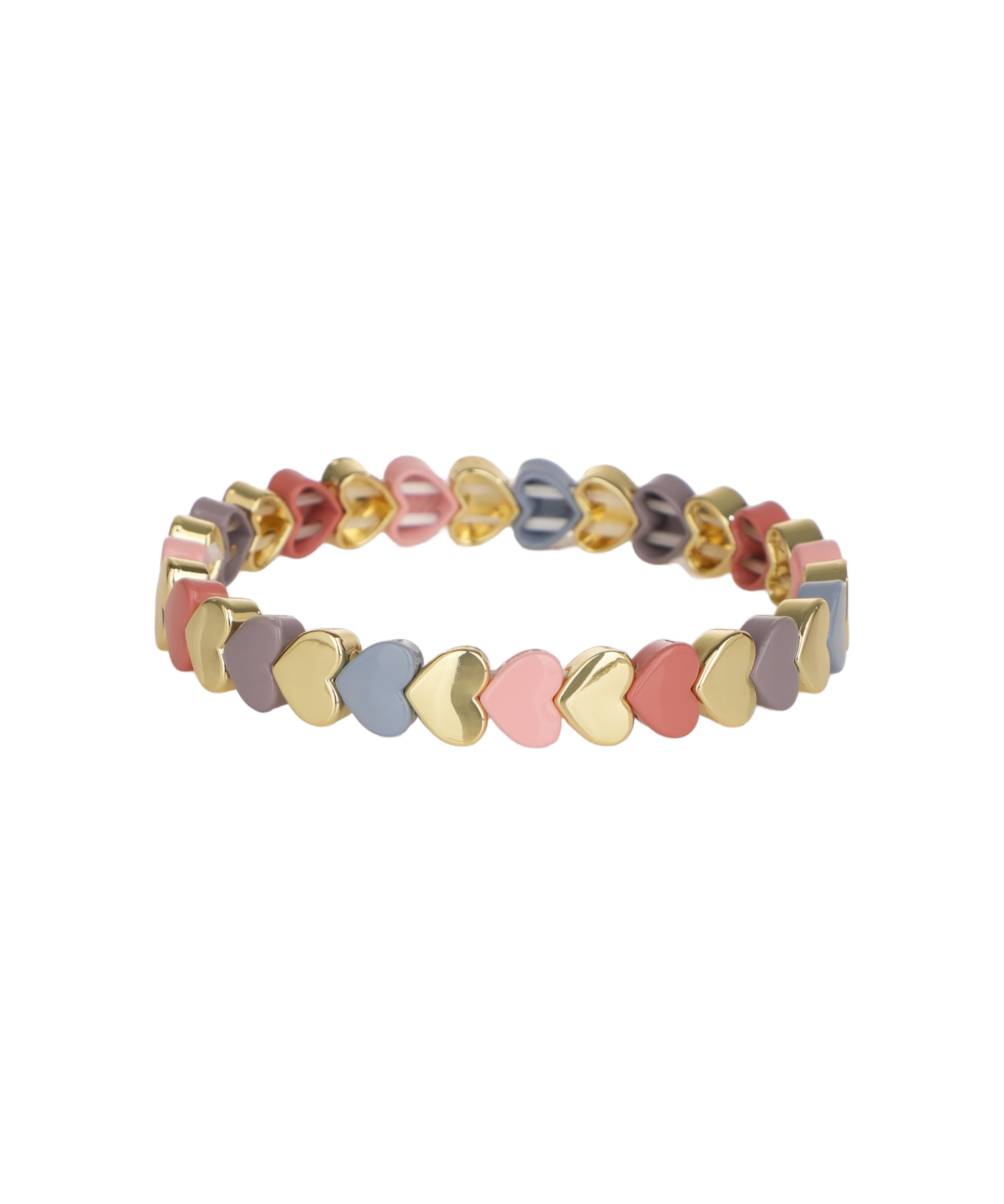 Gold-tone multi-color heart link bracelet with enamel accents