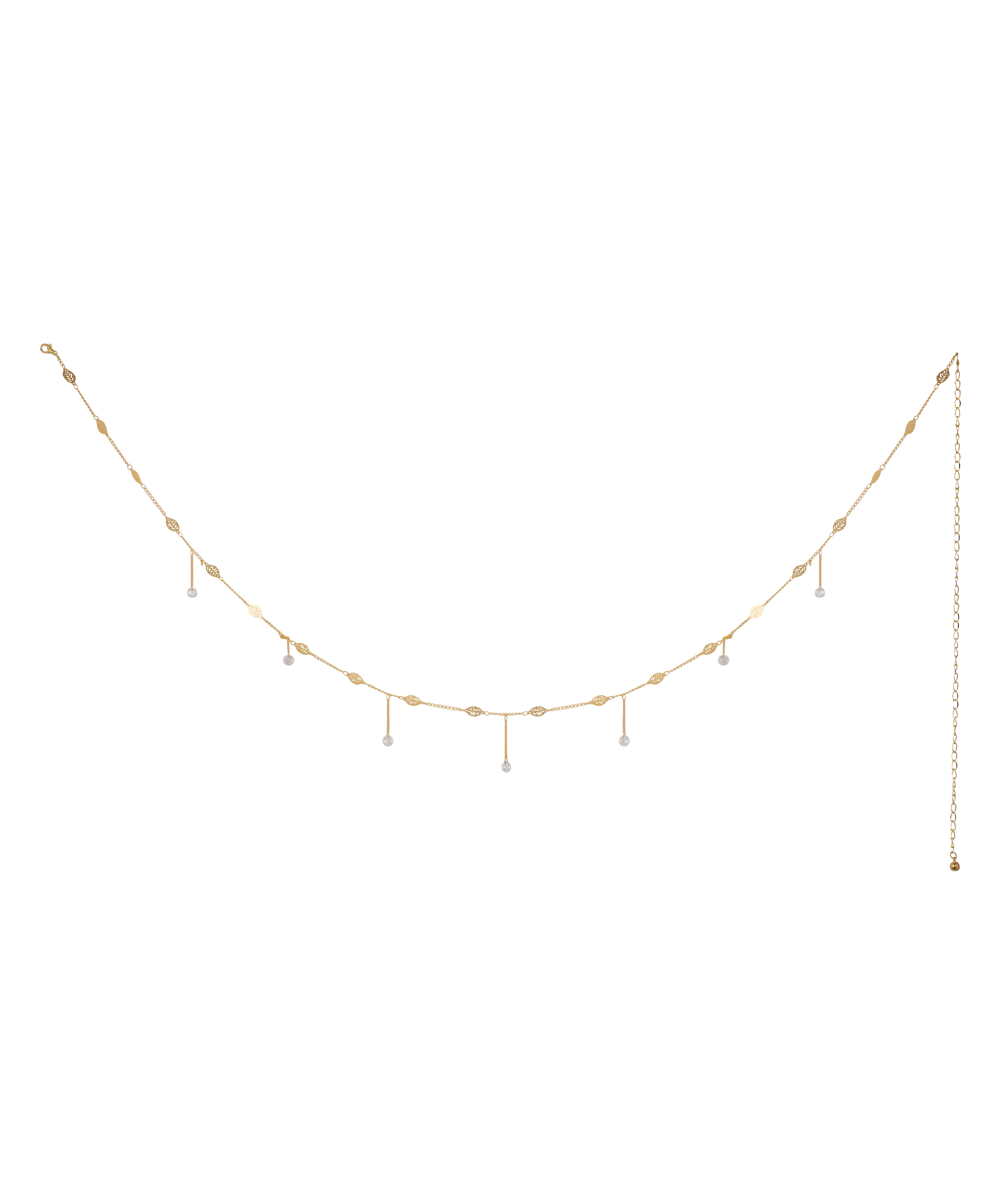 Gold-tone waist chain with marquise links and dangling faux pearls