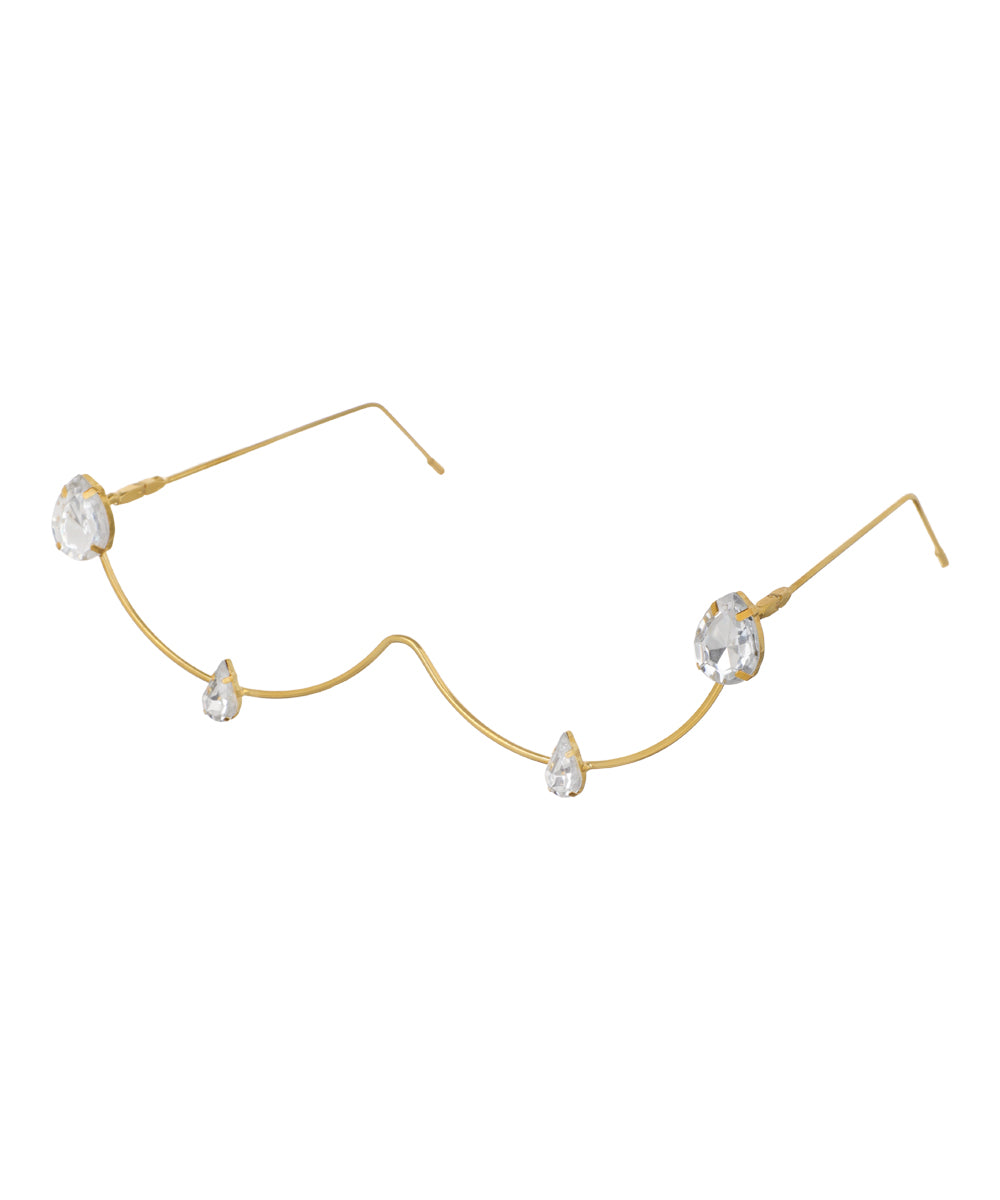 Gold-tone Facelet with wavy design and clear pear-shaped stones