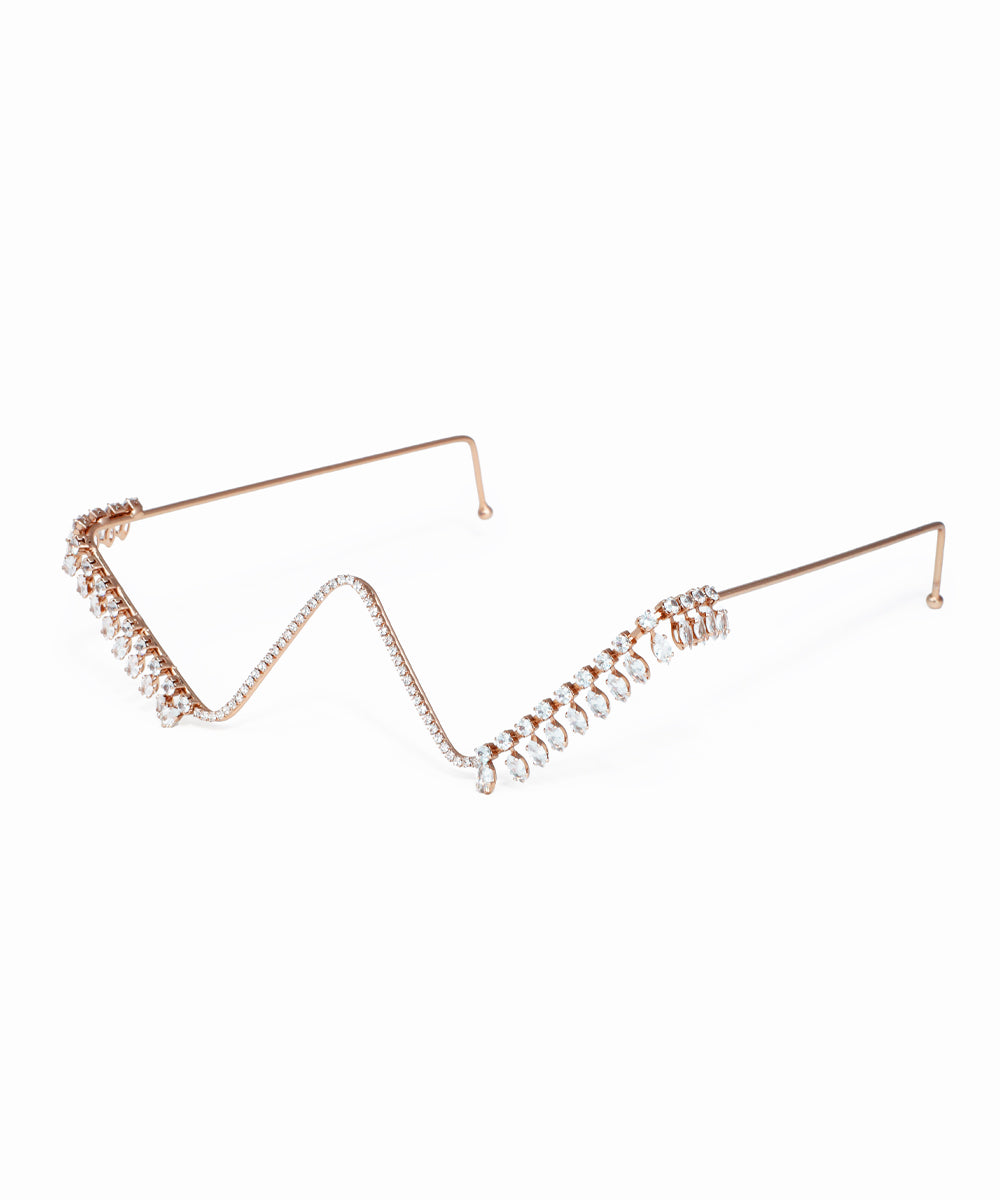 Rose-gold-tone facelet with zigzag frame and clear CZ stone drops