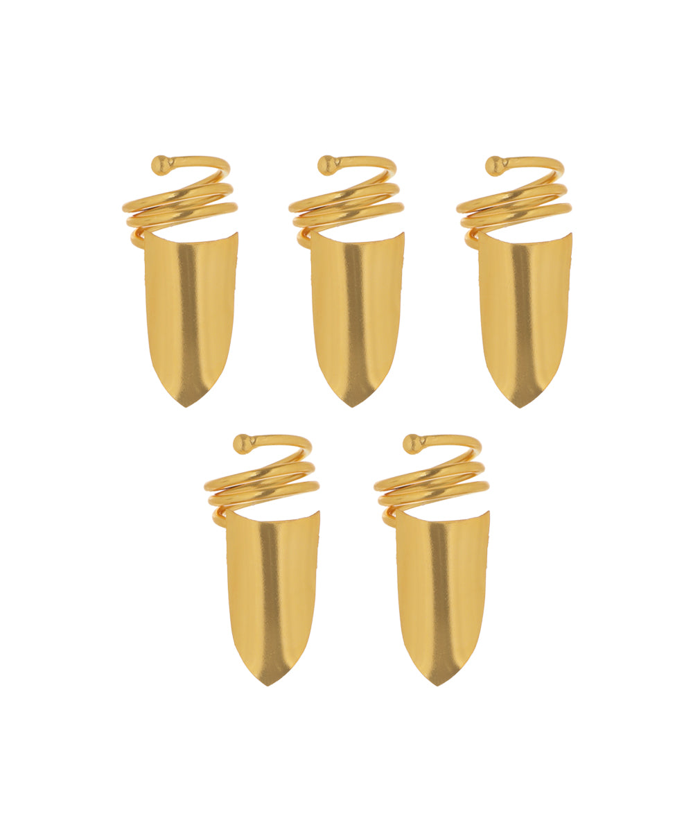 Gold-tone nail rings set with sleek shield design and spiral wrap detail