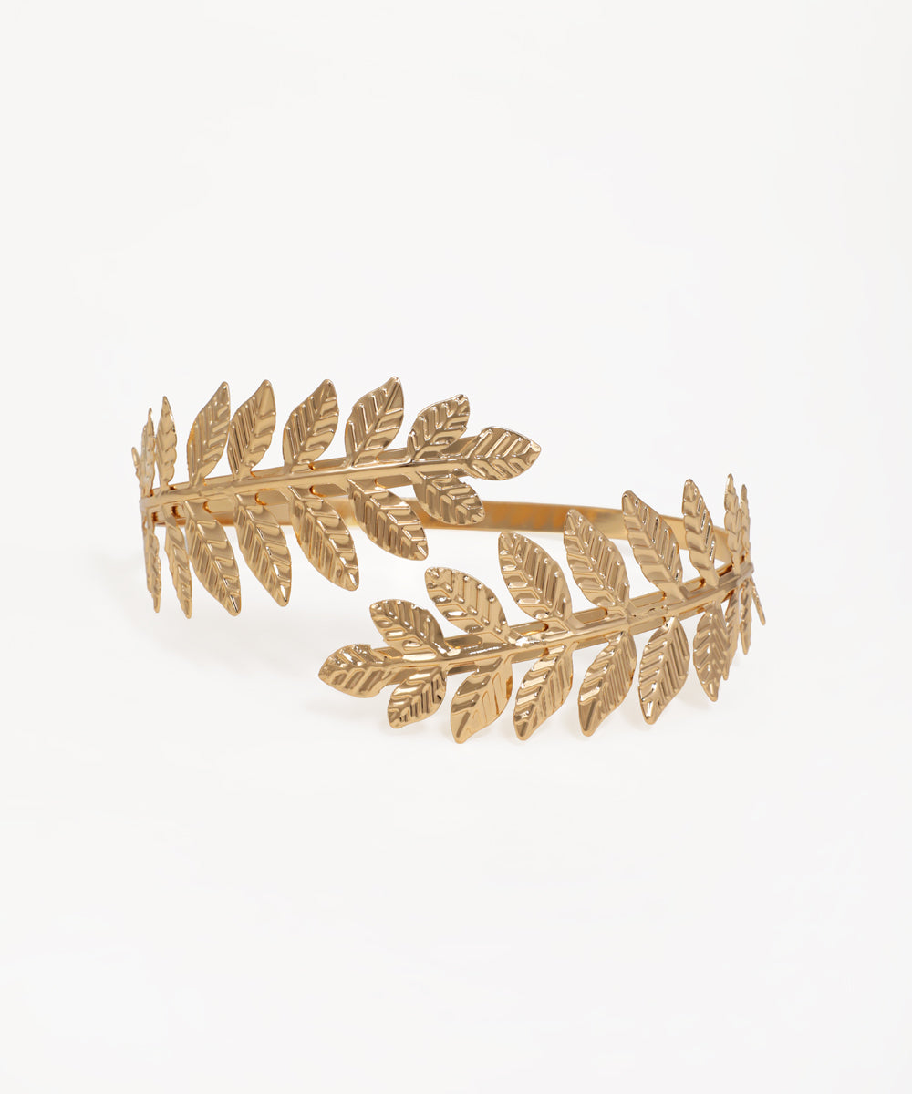 Gold-tone arm cuff with detailed laurel leaf design