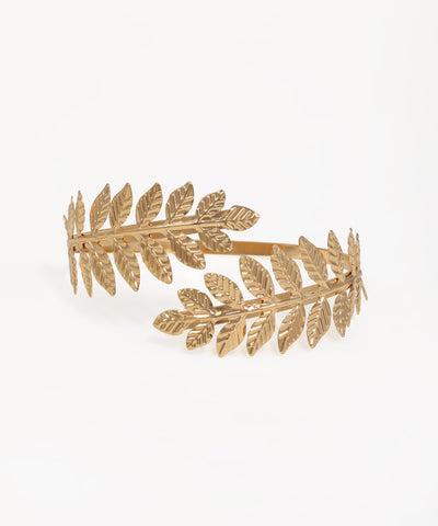 Gold-tone arm cuff with detailed laurel leaf design