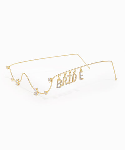 Gold-tone facelet with BRIDE charms and clear CZ Diamond accents, designed like a no-lens spectacle frame.