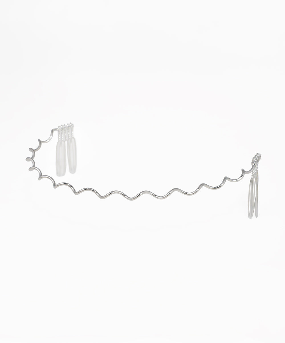 Silver-tone tiara with a wavy band and clear hair grips