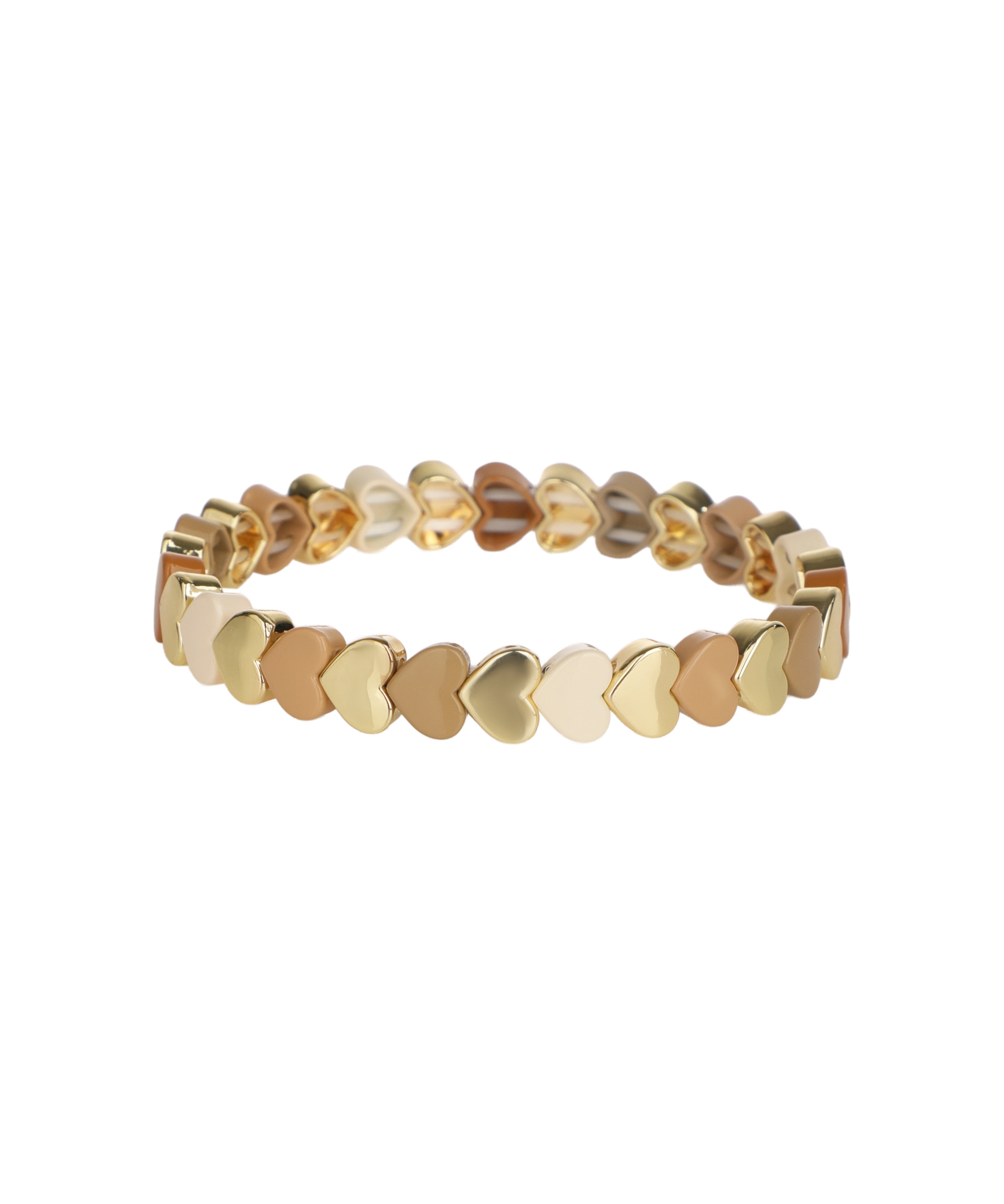 Gold-tone bracelet with nude and brown heart links