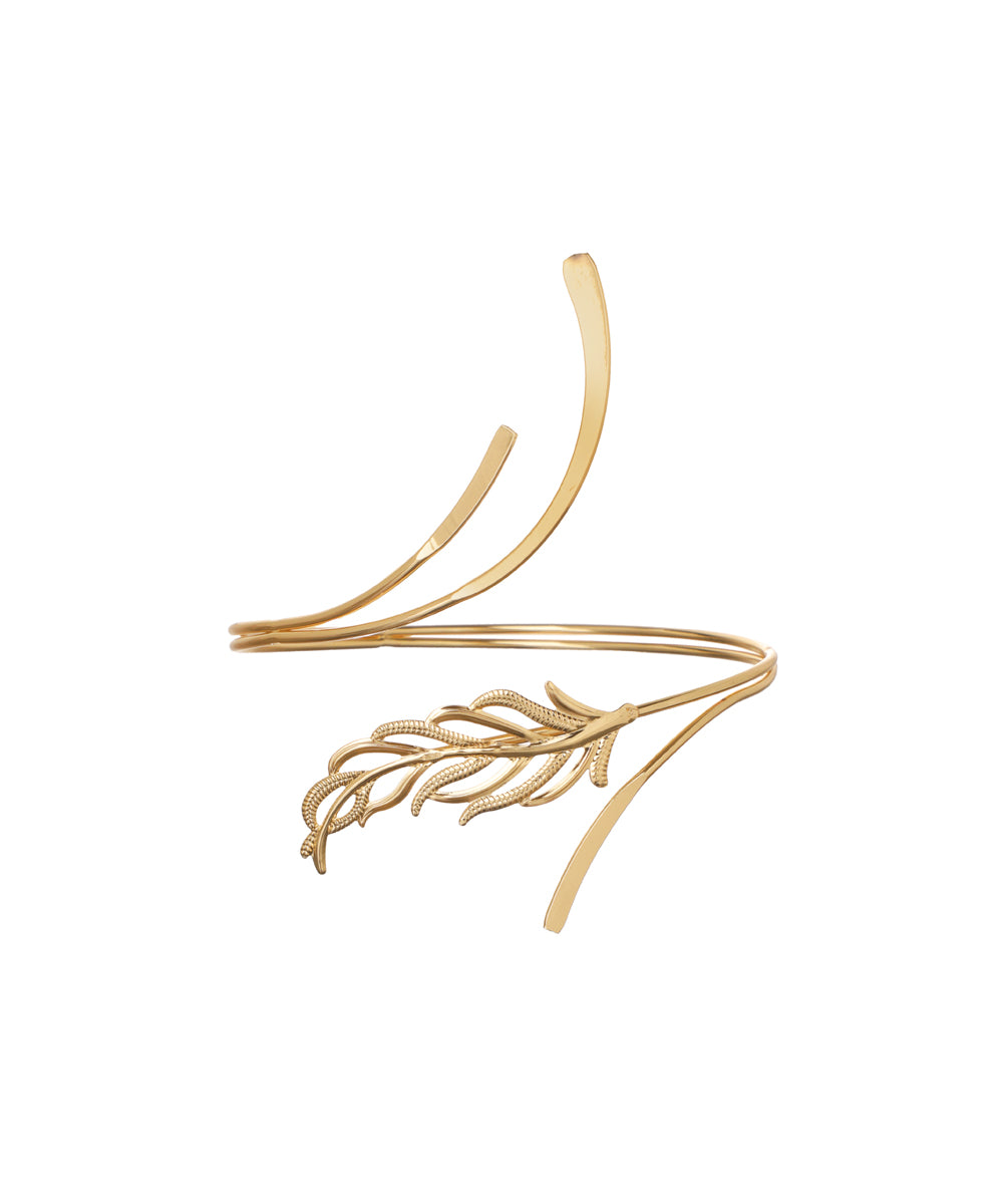 Gold-tone arm cuff with sculpted leaf motif