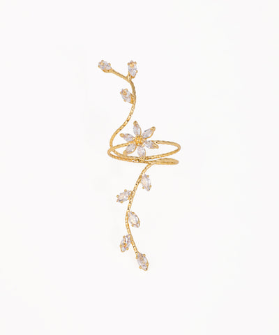 Gold-tone ring with textured vine design and marquise cut CZ stones forming flowers and leaves