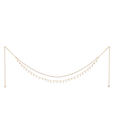Gold-tone waist chain with delicate dual chains and clear stone drops