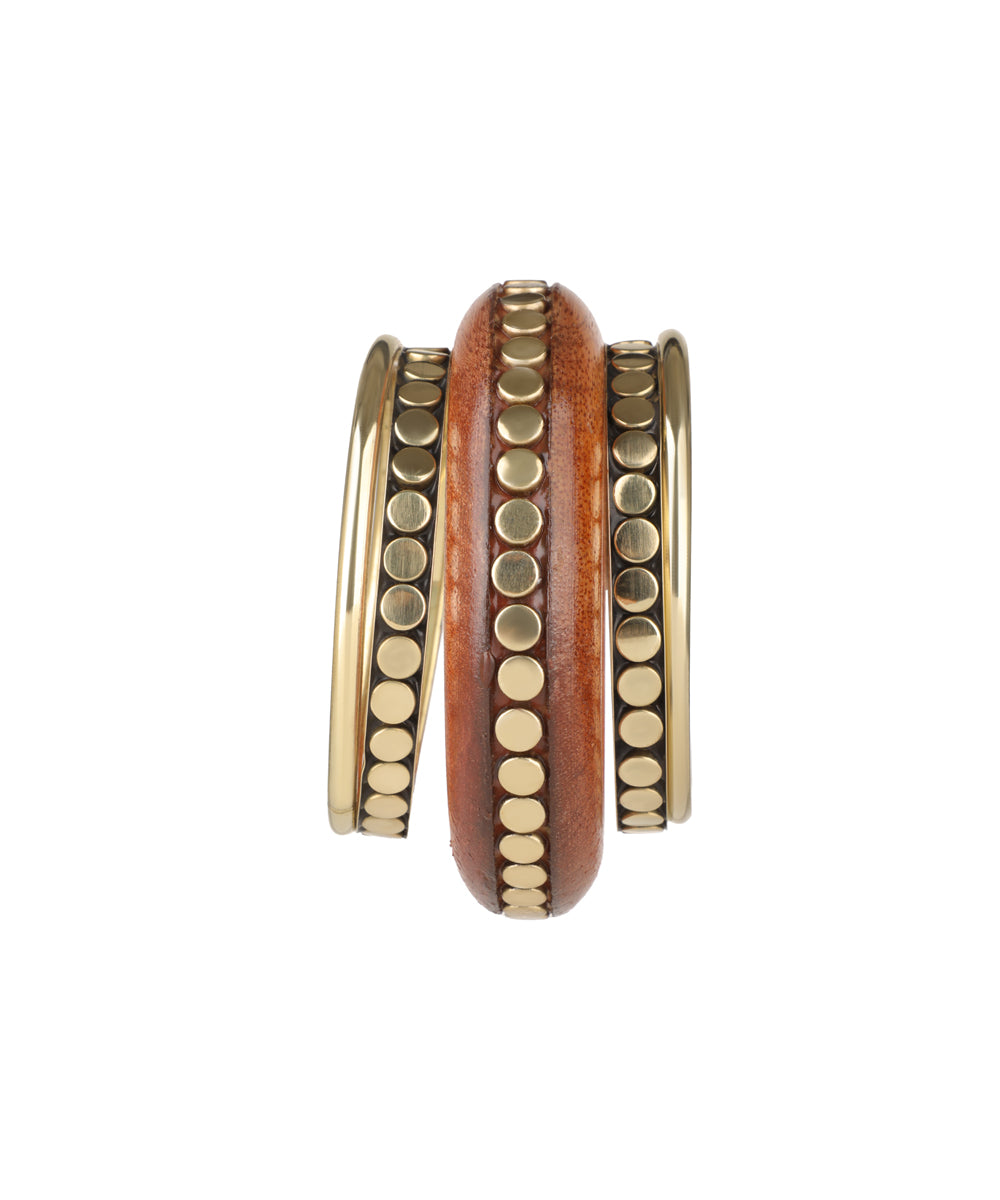 Gold-tone Wooden Kada with Stacked Bangles and circular stud details