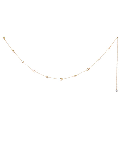 Gold-tone waist chain with interlinked oval details and faux pearl drop