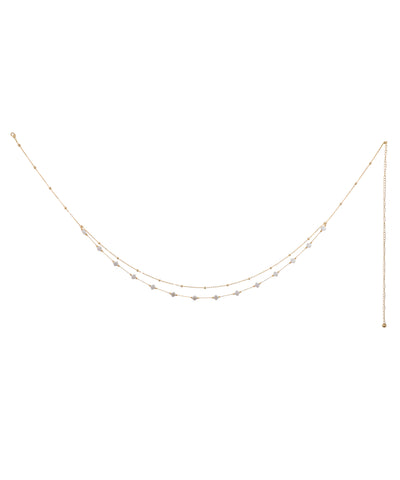 Gold-tone waist chain with dual chains and white geometric accent stones