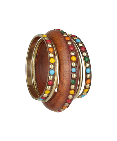 Layered Wooden Kada with Stacked Bangles silhouette