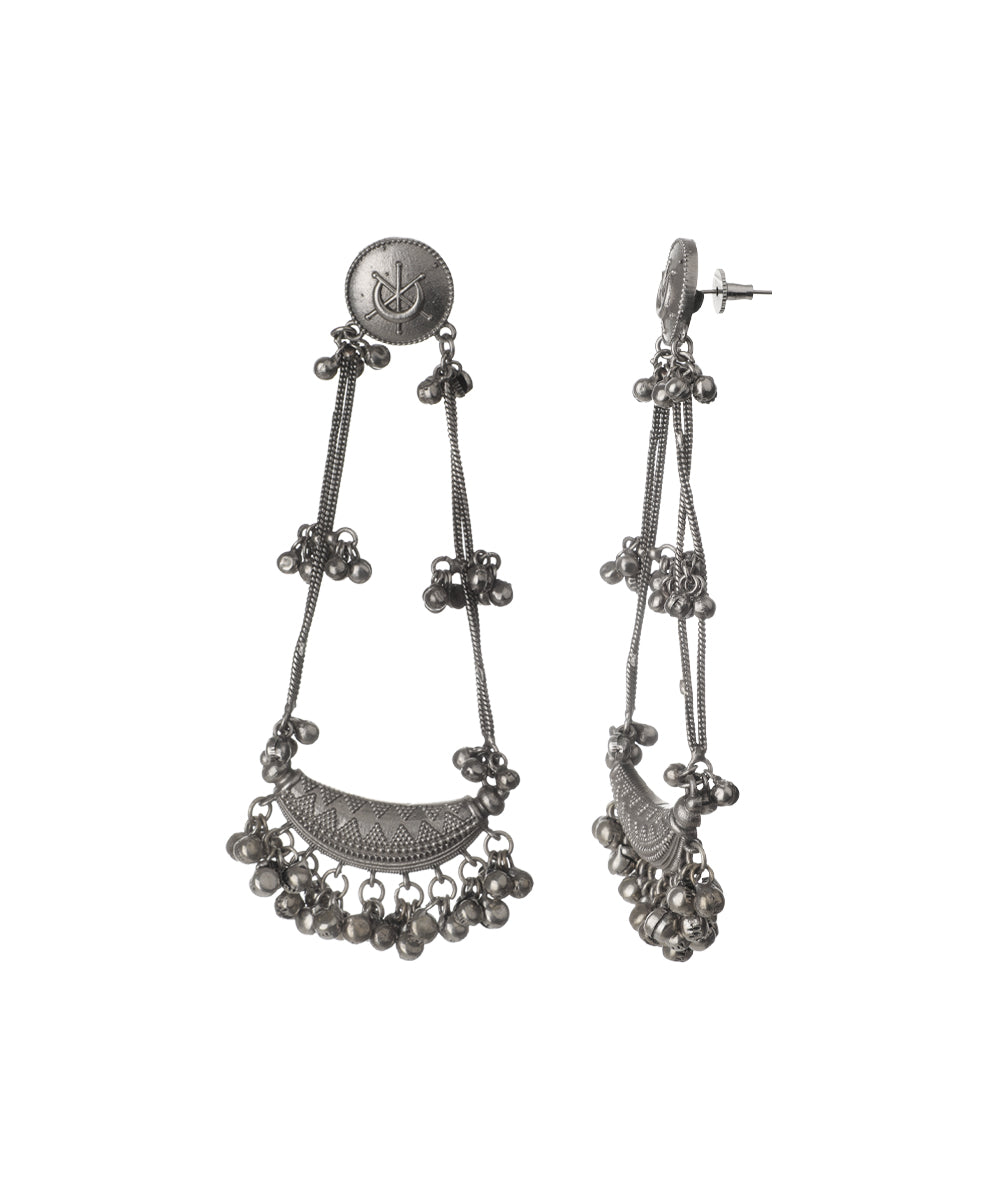 Oxidise Embossed Stud Crescent Bell Dangler Earring | Stylika