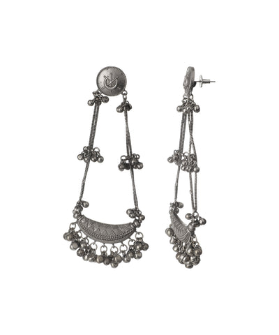 Oxidise Embossed Stud Crescent Bell Dangler Earring | Stylika