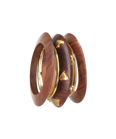 Bold Stacked Wooden Kada with Geometric Design | Stylika