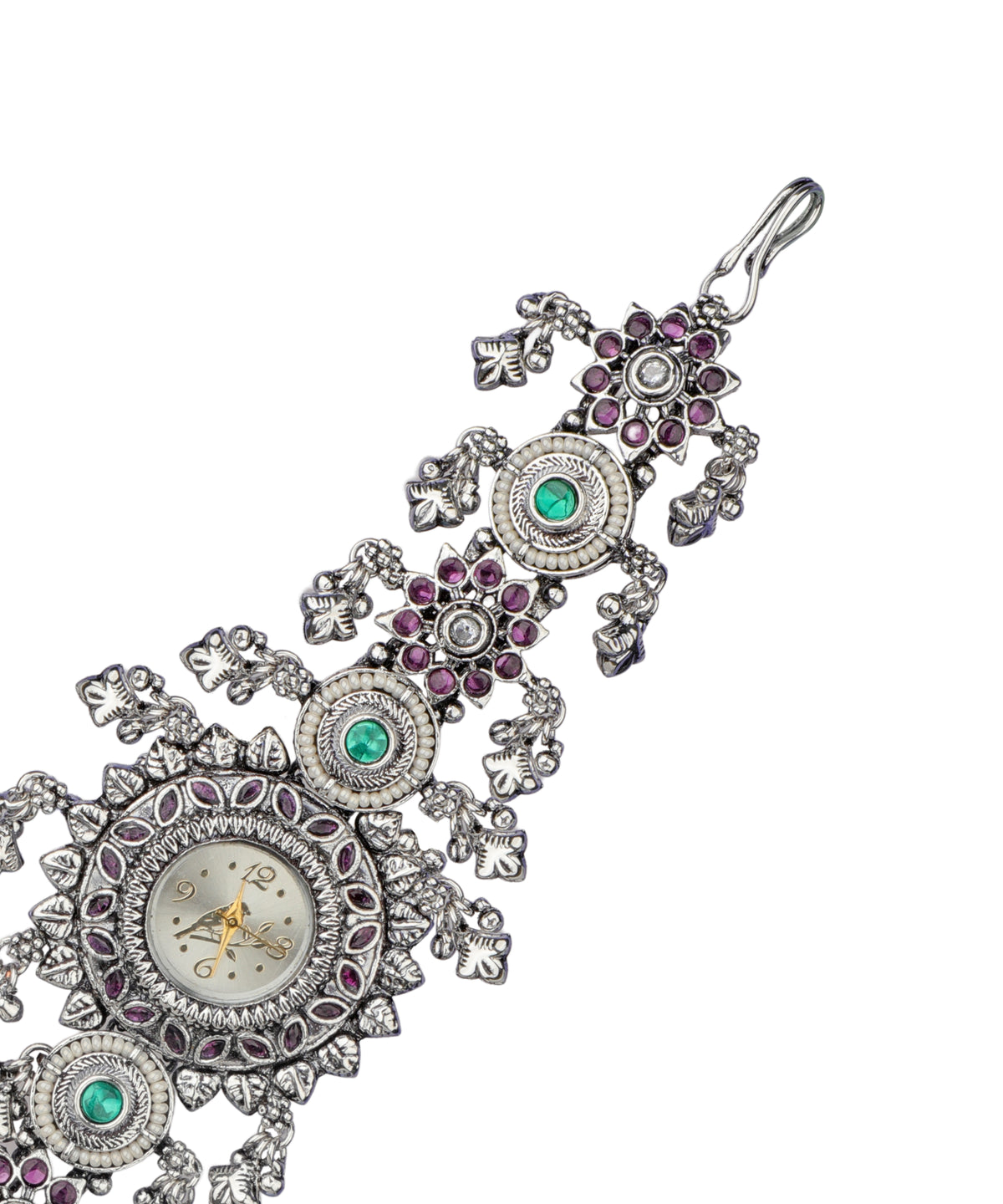 Bracelet watch featuring decorative stone and petal details