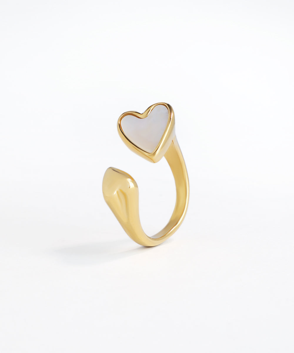Sleek Heart Open Ring with Pearlescent Detail | Stylika