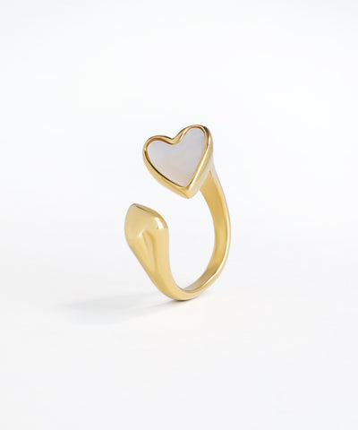 Sleek Heart Open Ring with Pearlescent Detail | Stylika