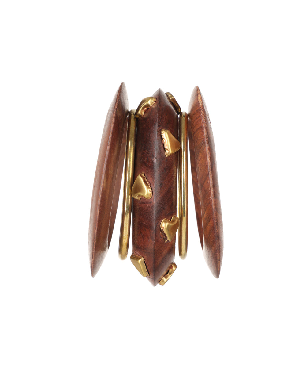 Bold Stacked Wooden Kada with Geometric Design | Stylika