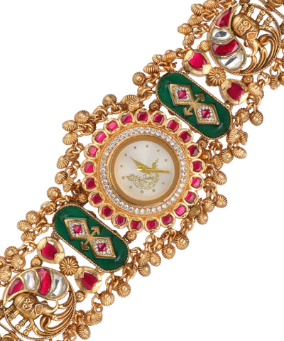 Morni Regal Heritage Bracelet Watch (Ruby+Green) | Stylika