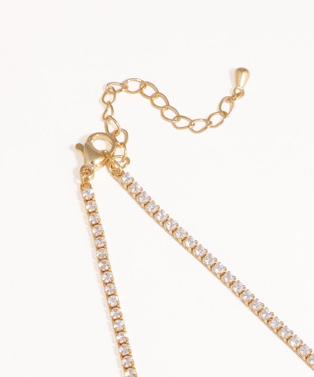 Square Cluster Front Tennis Chain Necklace with Earrings | Stylika