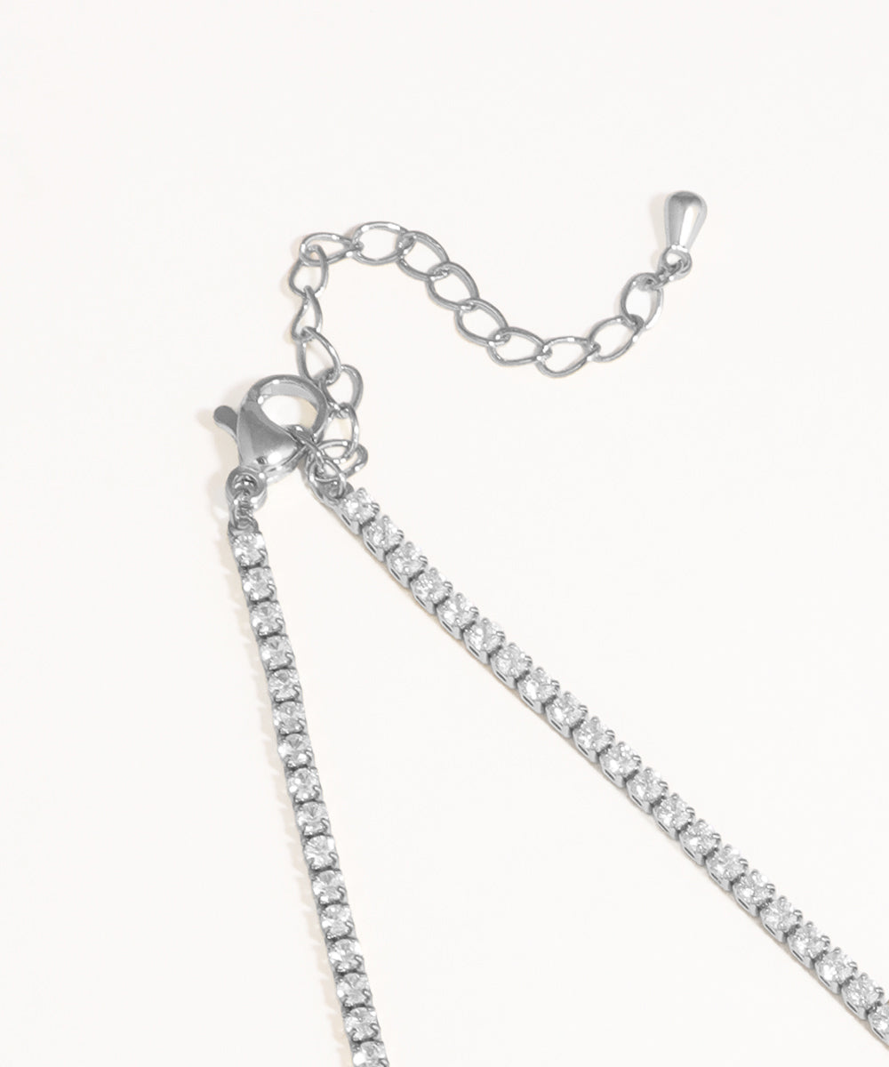 Square Cluster Front Tennis Chain Necklace with Earrings | Stylika
