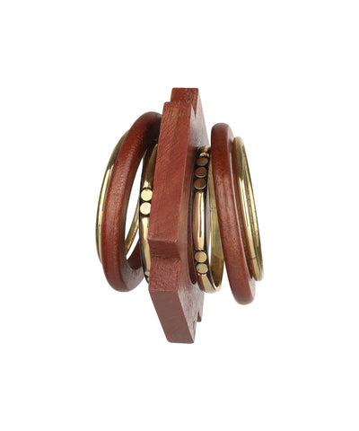 Layered silhouette of wooden kada with slim metal bangles