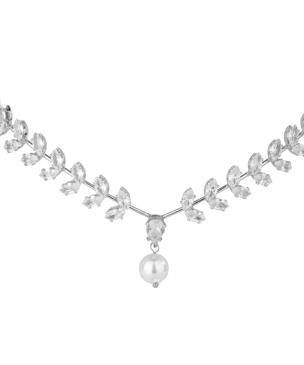 Leaf Motif Tiara with Hanging Drop Detail | Stylika