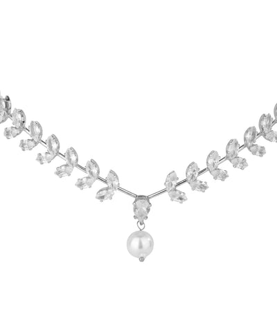 Leaf Motif Tiara with Hanging Drop Detail | Stylika