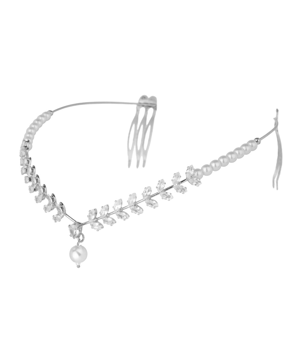 Leaf Motif Tiara with Hanging Drop Detail | Stylika