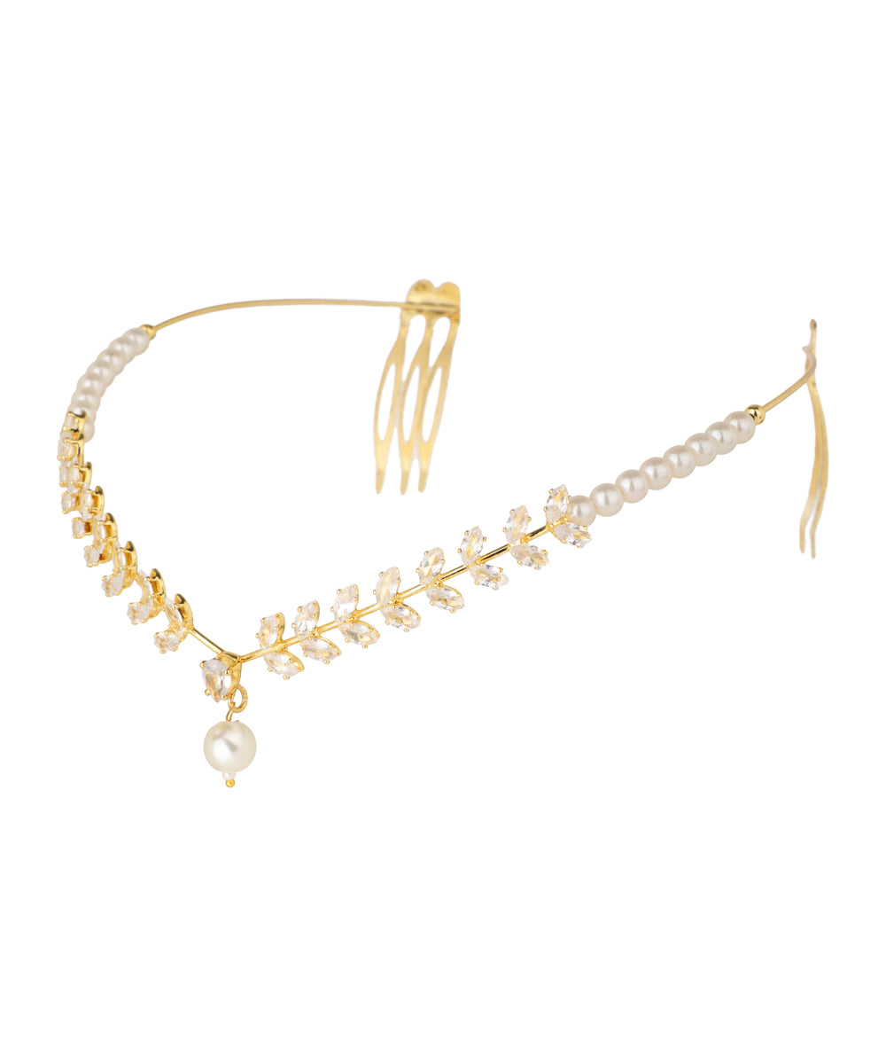 Leaf Motif Tiara with Hanging Drop Detail | Stylika